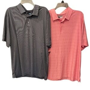 Lot of 2 PGA Tour Mens Airflux Golf Polo Shirts XL Pink & Navy Striped NWT